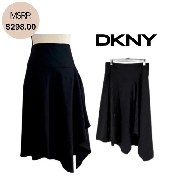 NWT DKNY Women's Black Hi-Low Back Zipper Flare Skirt- Size 6 - Picture 1 of 7